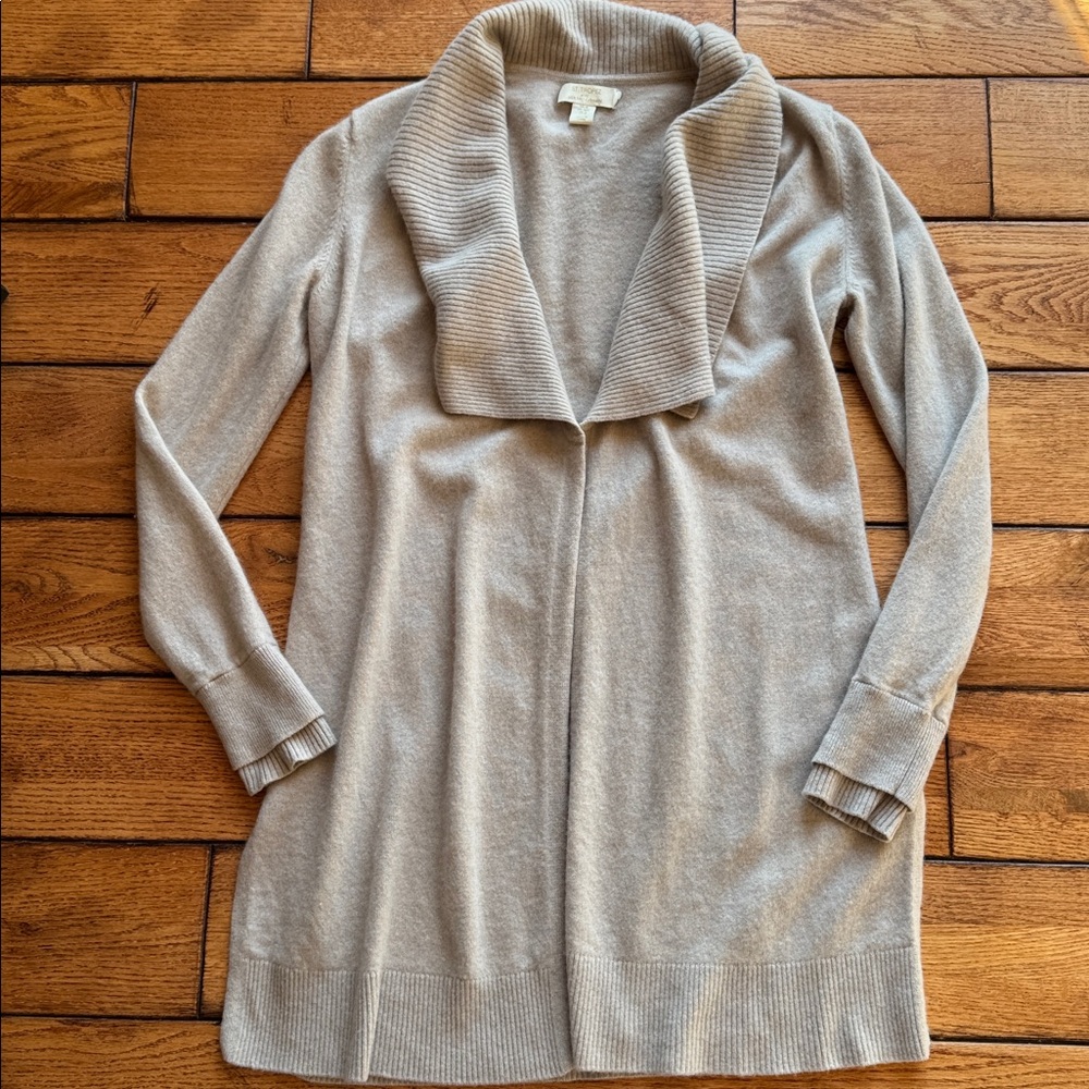 St. Tropez West Cardigan Drape Front 2 Ply 100% Cashmere Oatmeal Shawl Collar M‎